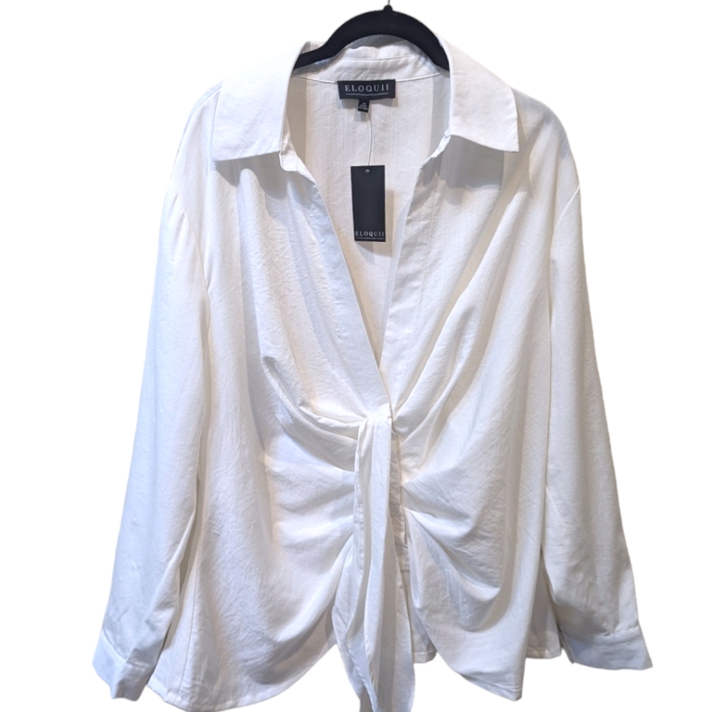 Eloquii White Tie-Front Blouse